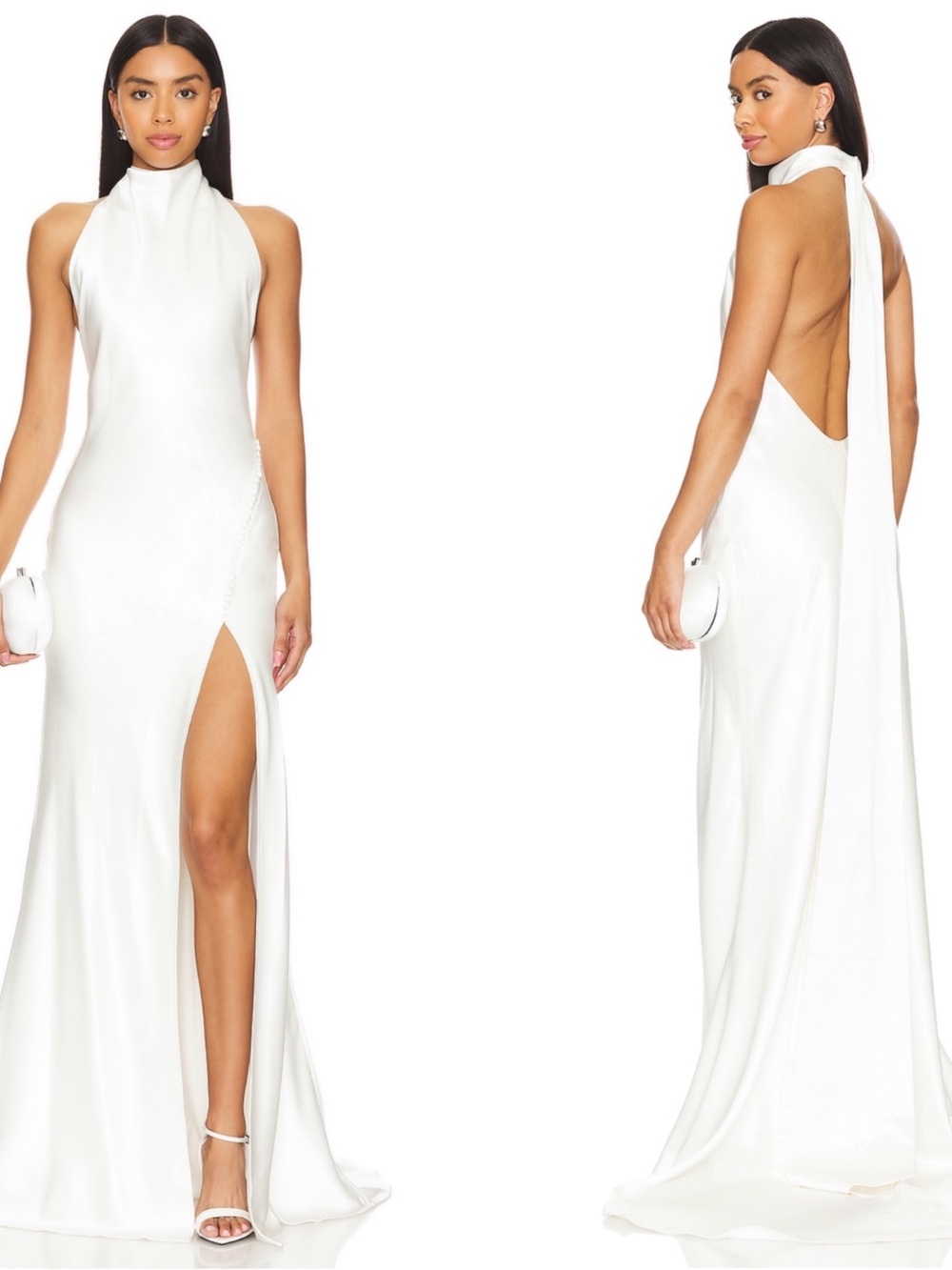 SAU LEE Persephone Draped Satin White Maxi Gown Size 6